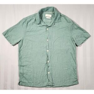 Porter & Ash Mens S Sage Viscose Linen Blend Short Sleeve Button Camp Shirt